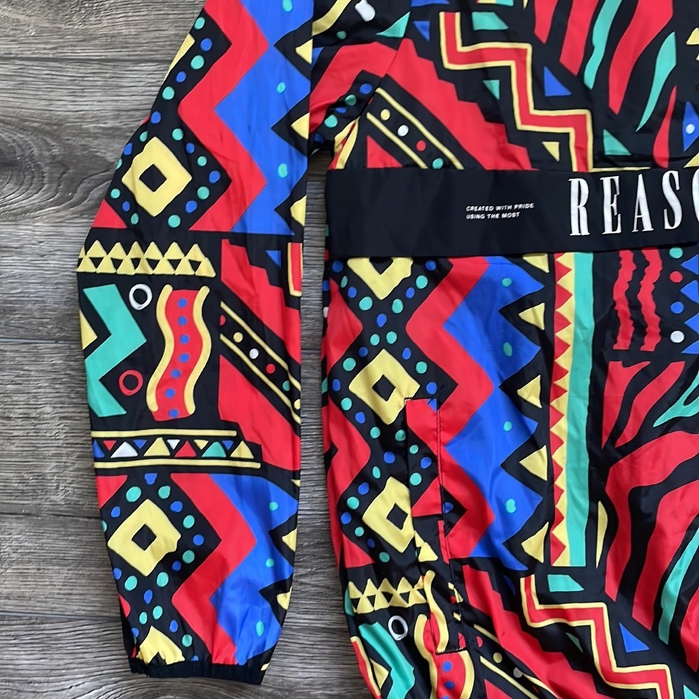 Reason the Label | Unity Red 1980s Maximalist Print Hooded Windbreaker 1/4 Zip - Picture 4 of 12